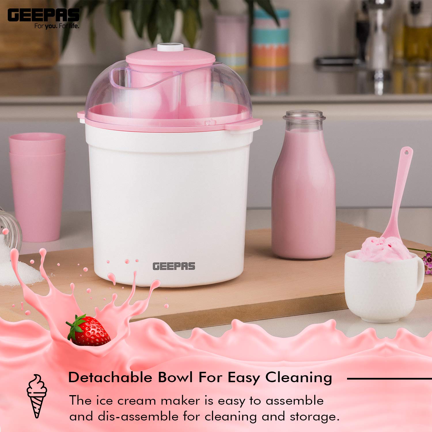 Geepas Ice Cream Maker Machine Makes Delicious Homemade Soft Ice Cream, Gelato, Frozen Yoghurt & Sorbet |1.7L Aluminum Removable Inner Bowl | Detachable Mixing Paddle | 1 Year Warranty Geepas Ice Cream Maker Machine Makes Delicious Homemade Soft Ice Cream, Gelato, Frozen Yoghurt & Sorbet |1.7L Aluminum Removable Inner Bowl | Detachable Mixing Paddle | 1 Year Warranty